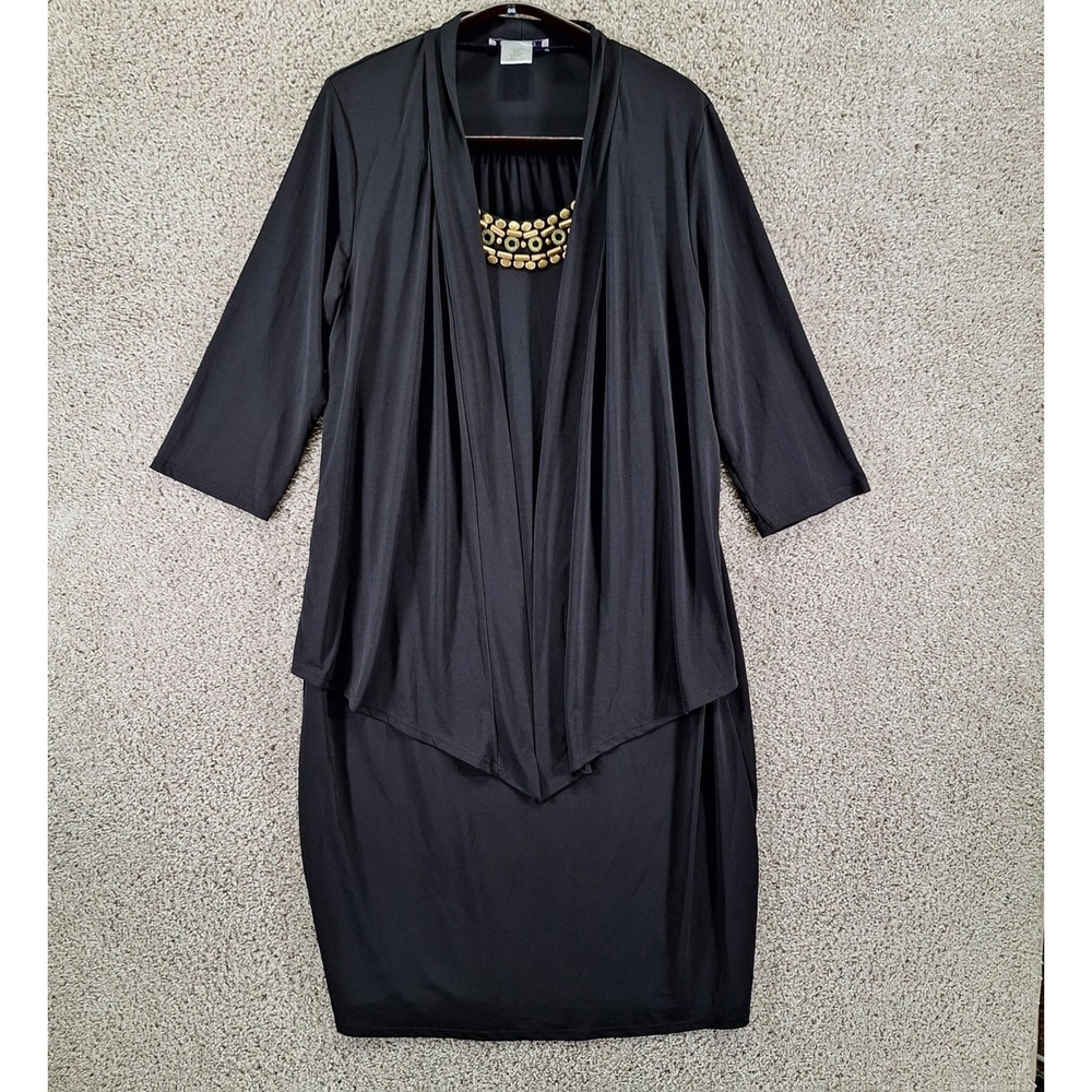 Roman's Embellished Dress & Shrug Womens 14W Black Stretch Made in USA